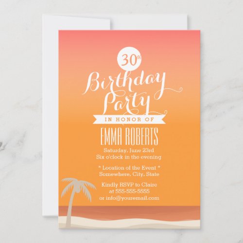 Tropical Gold Beach Theme Birthday Party 5x7 Paper Invitation Card