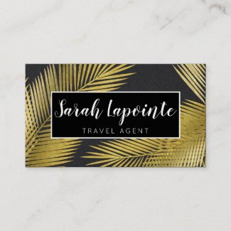 Tropical Gold & Black Palm Leaves Elegant Design Business Card