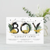Tropical Gold Dinosaurs Baby Shower Invitation (Standing Front)
