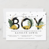 Tropical Gold Dinosaurs Baby Shower Invitation (Front)