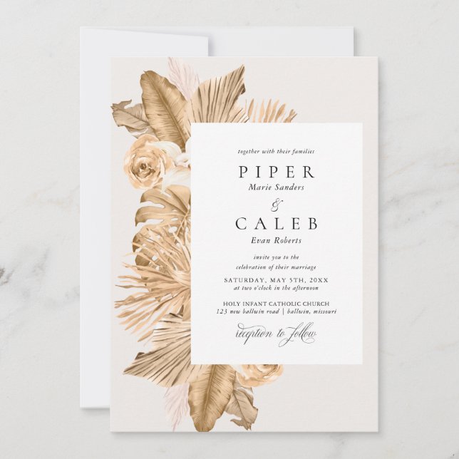 Tropical Gold Dried Grass Wedding Invitation (Front)