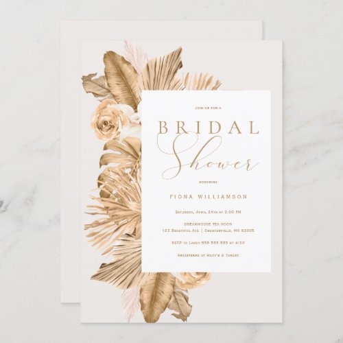 Tropical Gold Dried Pampas Bridal Shower Invitation