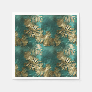 Tropical Gold Emerald Green Leaves Napkins