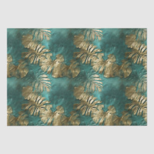 Tropical Gold Emerald Green Leaves Tissue Paper