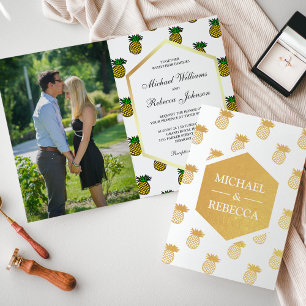 Tropical Gold Foil Pineapples Wedding Invitation