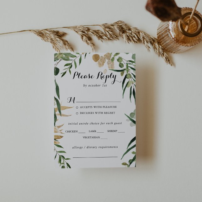 Tropical Gold Foliage Wedding Menu Choice Rsvp (Creator Uploaded)