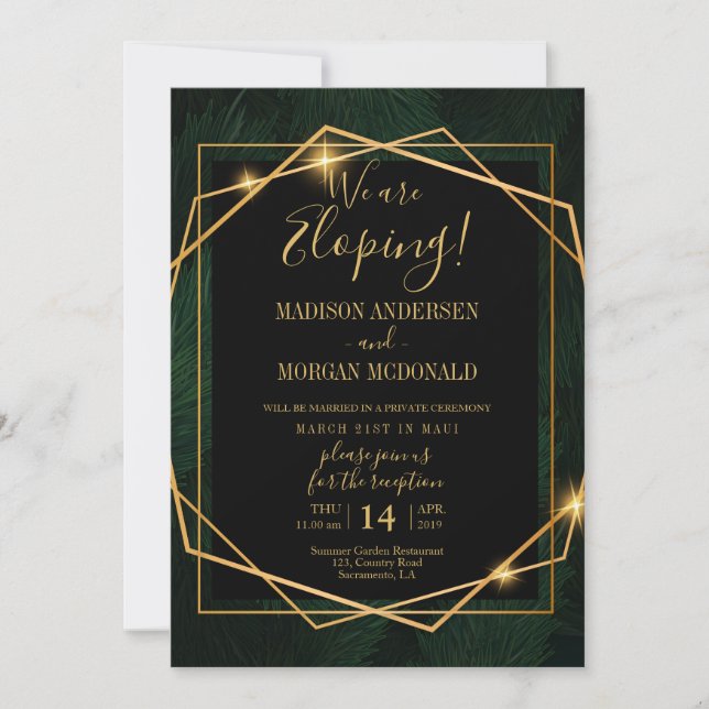 Tropical Gold frame Elopement reception invitation (Front)