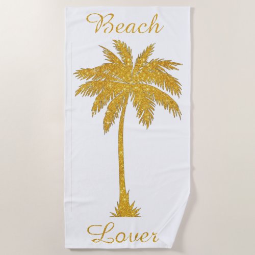 Tropical Gold Glitter Beach Lover  Beach Towel
