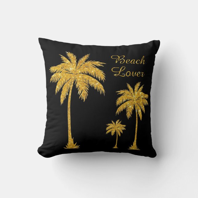 Tropical Gold Glitter Beach Lover Throw Pillow (Front)