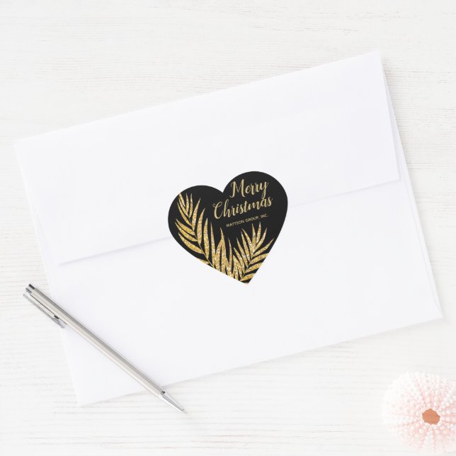 Tropical Gold Glitter Palm Christmas Heart Sticker (Envelope)