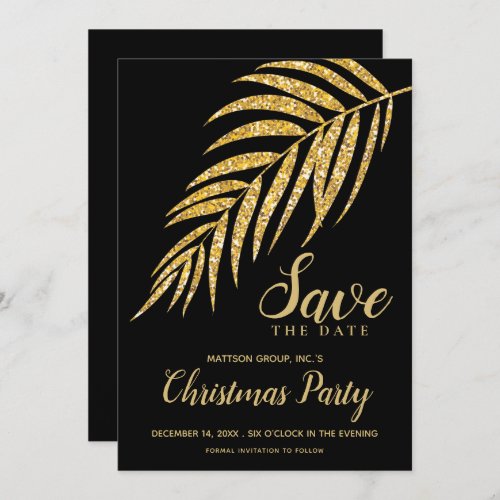 Tropical Gold Glitter Palm Christmas Save the Date