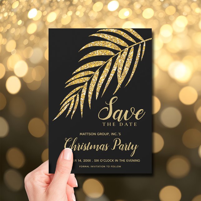 Tropical Gold Glitter Palm Christmas Save the Date (Tropical Gold Glitter Palm Christmas Save the Date Cards)