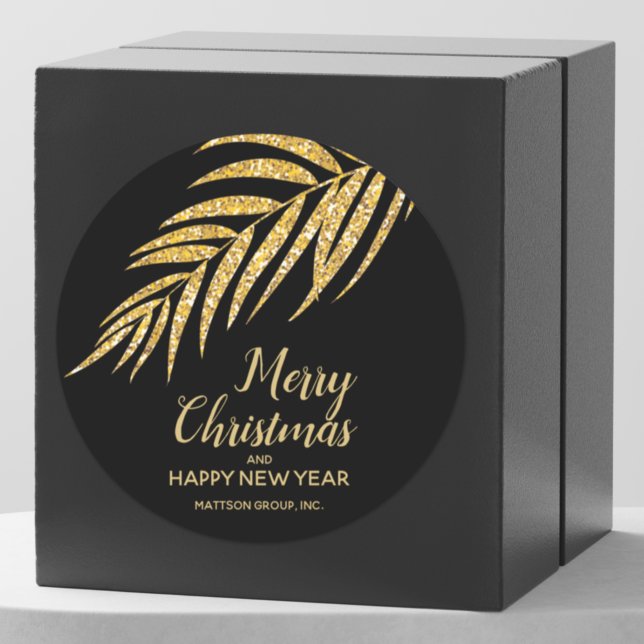 Tropical Gold Glitter Palm Christmas Thank You Classic Round Sticker (Creator Uploaded)