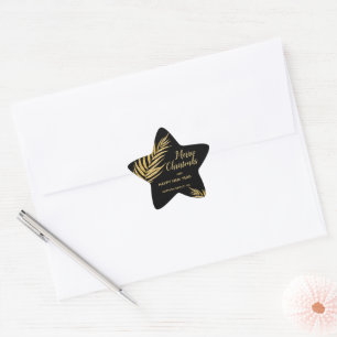 Tropical Gold Glitter Palm Christmas Thank You Star Sticker