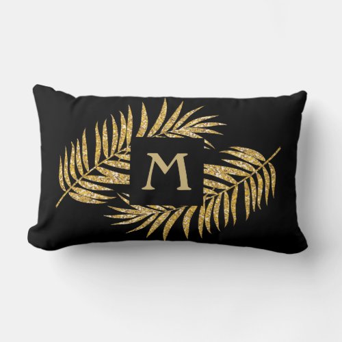 Tropical Gold Glitter Palm Tree Fronds Home Decor Lumbar Pillow