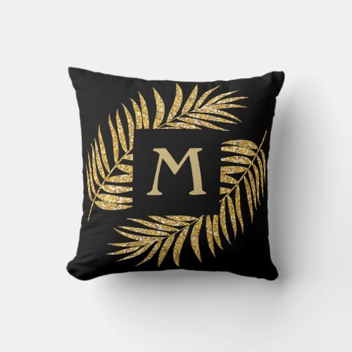 Tropical Gold Glitter Palm Tree Fronds Home Decor Throw Pillow