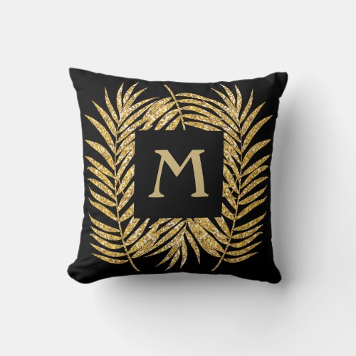 Tropical Gold Glitter Palm Tree Fronds Home Decor Throw Pillow