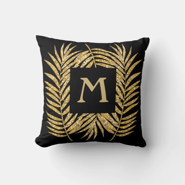 Tropical Gold Glitter Palm Tree Fronds Home Decor Throw Pillow (Front)