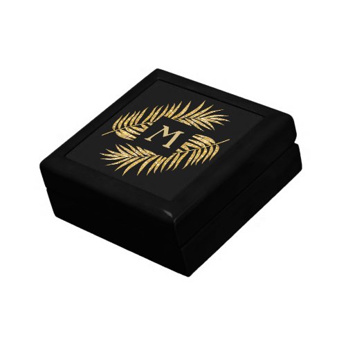 Tropical Gold Glitter Palm Tree Fronds on Black Gift Box