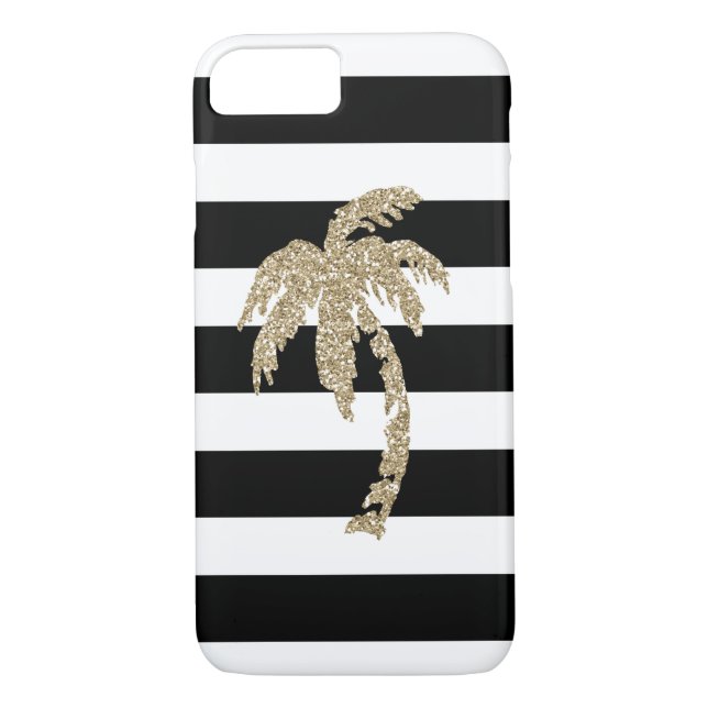 Tropical Gold Glitter Palm Tree on Black & White Case-Mate iPhone Case (Back)