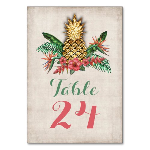 Tropical Gold glitter Pineapple table numbers