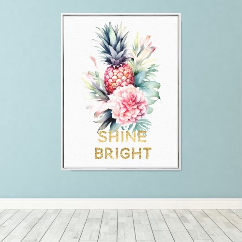 Tropical Gold Glitter Shine Pineapple Canvas Print