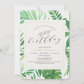 Tropical Gold Green 70th Surprise Birthday Party Invitation (Front)