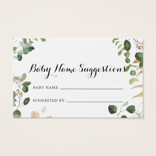Tropical Gold Green Baby Name Suggestions Card