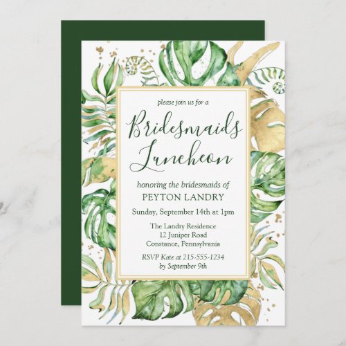 Tropical Gold  Green Bridesmaids Luncheon Invitation