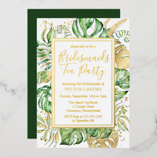 Tropical Gold & Green Bridesmaids Tea Party Foil Invitation