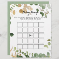 Tropical Gold Green Foliage Baby Bingo Shower Game