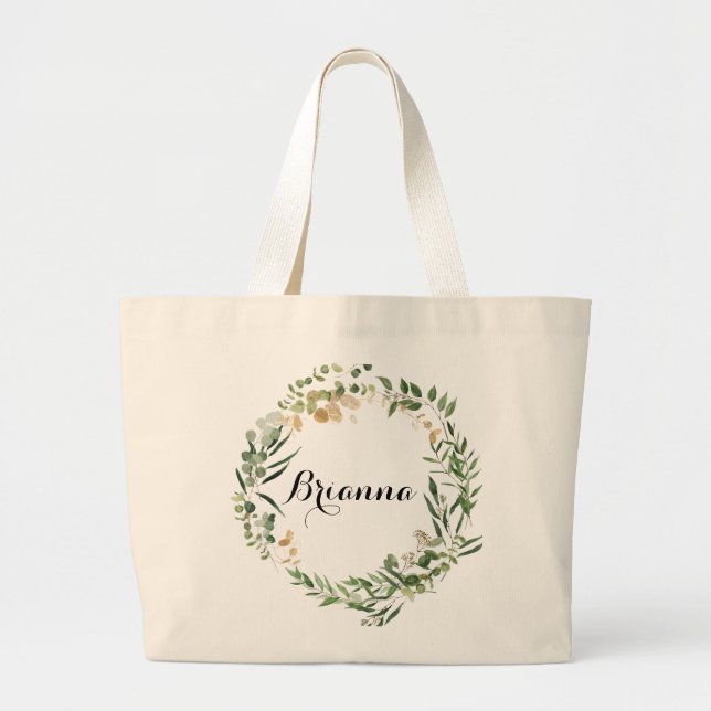 Tropical Gold Green Foliage Bridesmaid  Large Tote Bag (Front)