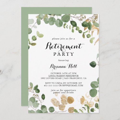 Tropical Gold Green Foliage Retirement Party  Invitation