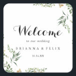 Tropical Gold Green Foliage Wedding Welcome  Square Sticker<br><div class="desc">This tropical gold green foliage wedding welcome square sticker is perfect for a rustic wedding. The design features beautifully hand-painted illustrated tropical summer gold and green foliage. These labels are perfect for hotel guest welcome bags and destination weddings.</div>