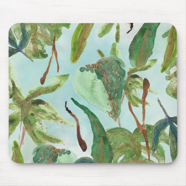 Tropical Gold Green Leaves Mouse Pad (Front)