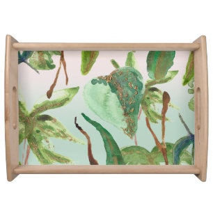 Tropical Gold Green Leaves Serving Tray