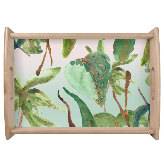 Tropical Gold Green Leaves Serving Tray (Front)