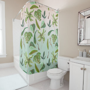 Tropical Gold Green Leaves Shower Curtain