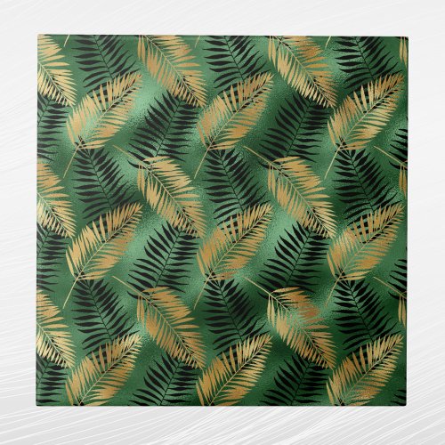 Tropical Gold Green Palm Leaves Ceramic Tile