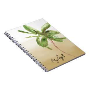 Tropical Gold Green Palm Tree Notebook
