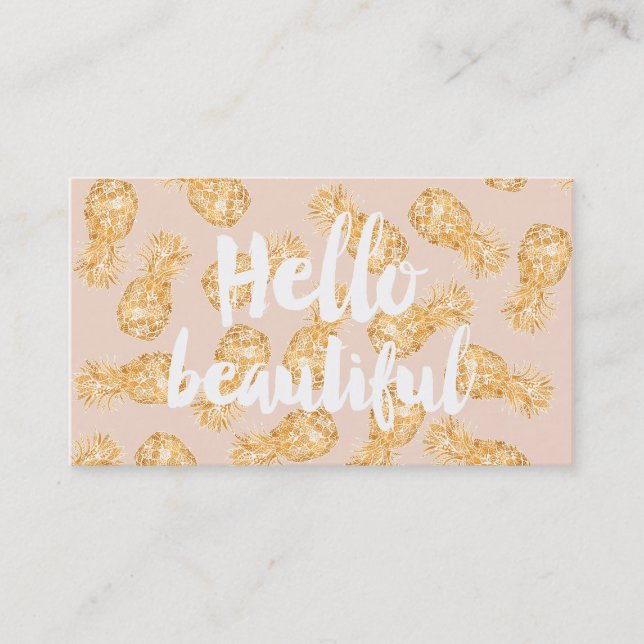 Tropical gold Hawaiian pineapple beauty typography Business Card (Front)