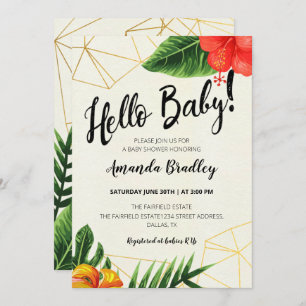 Tropical Gold Hello Baby Shower Invitation