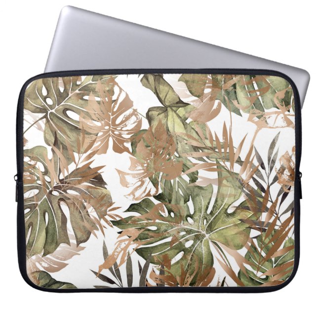Tropical Gold Leaves Floral Seamless Laptop Sleeve (Front)