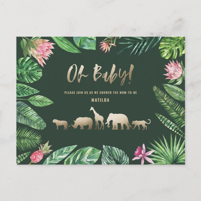 Tropical gold modern colourful mom-to-be postcard (Front)