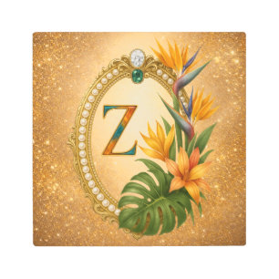Tropical Gold Monogram Initial Letter Z Metal Print