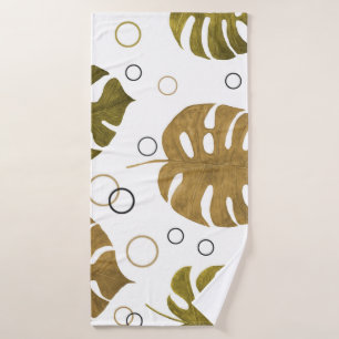 Tropical Gold: Monstera Leaf Watercolor Bath Towel