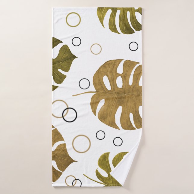 Tropical Gold: Monstera Leaf Watercolor Bath Towel (Bath Towel)