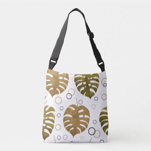 Tropical Gold Monstera Leaf Watercolor Crossbody Bag