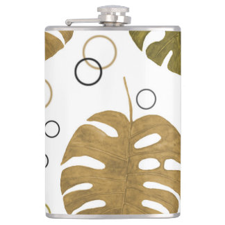 Tropical Gold: Monstera Leaf Watercolor Flask