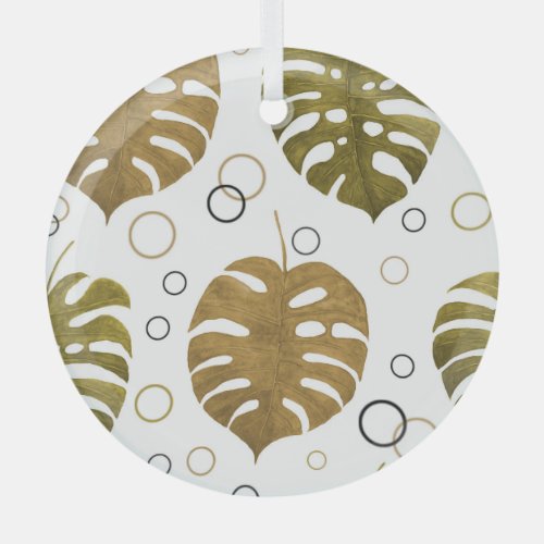 Tropical Gold Monstera Leaf Watercolor Glass Ornament